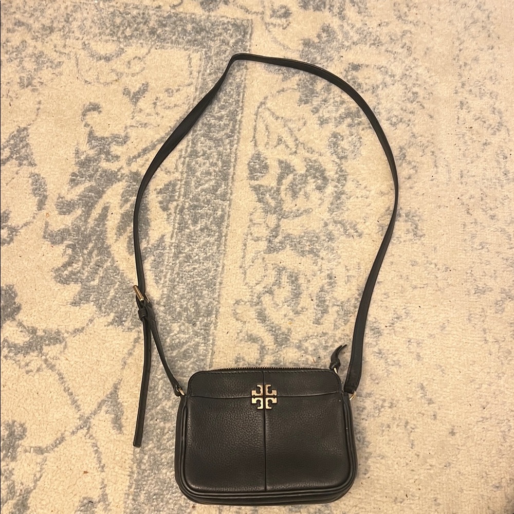 Tory Burch Black Leather Crossbody Bag with Gold Logo